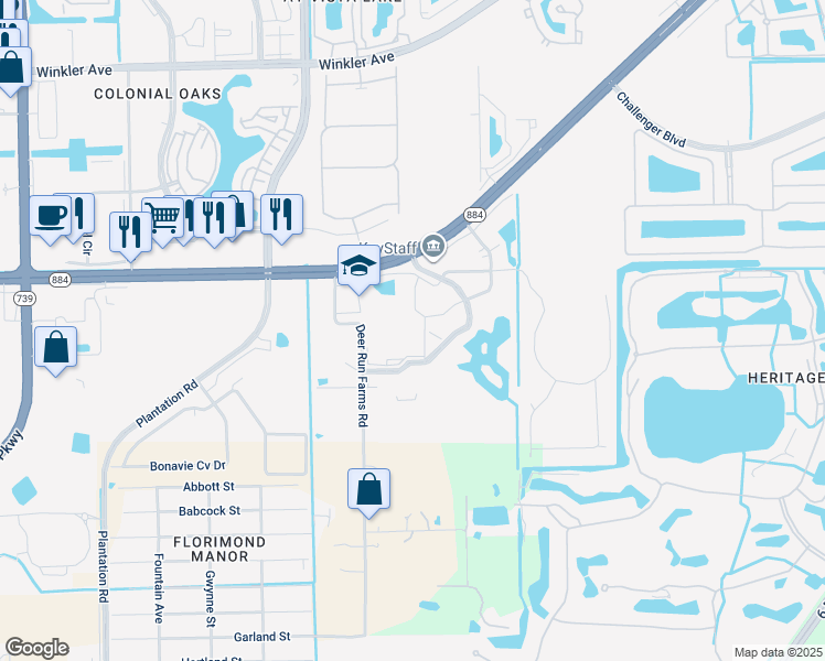 map of restaurants, bars, coffee shops, grocery stores, and more near 3750 Colonial Boulevard in Fort Myers