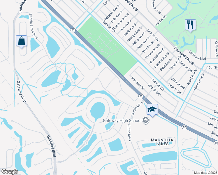 map of restaurants, bars, coffee shops, grocery stores, and more near 12940 Broomfield Lane in Fort Myers