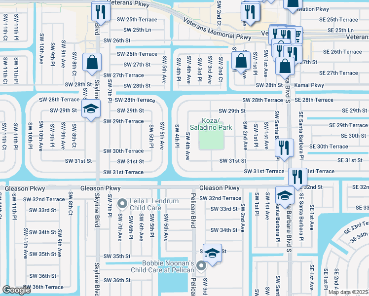 map of restaurants, bars, coffee shops, grocery stores, and more near 3014 Southwest 4th Avenue in Cape Coral