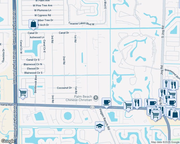 map of restaurants, bars, coffee shops, grocery stores, and more near 5516 Colbright Road in Lake Worth