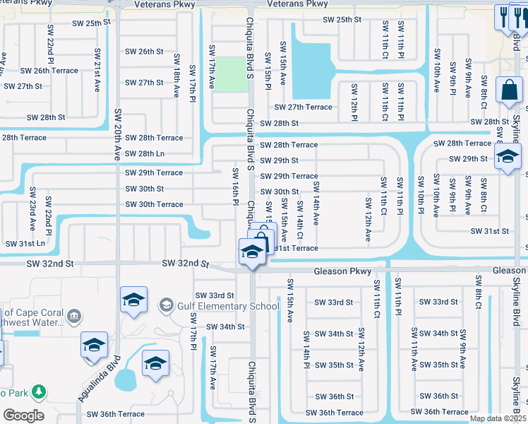 map of restaurants, bars, coffee shops, grocery stores, and more near 3018 Southwest 15th Place in Cape Coral