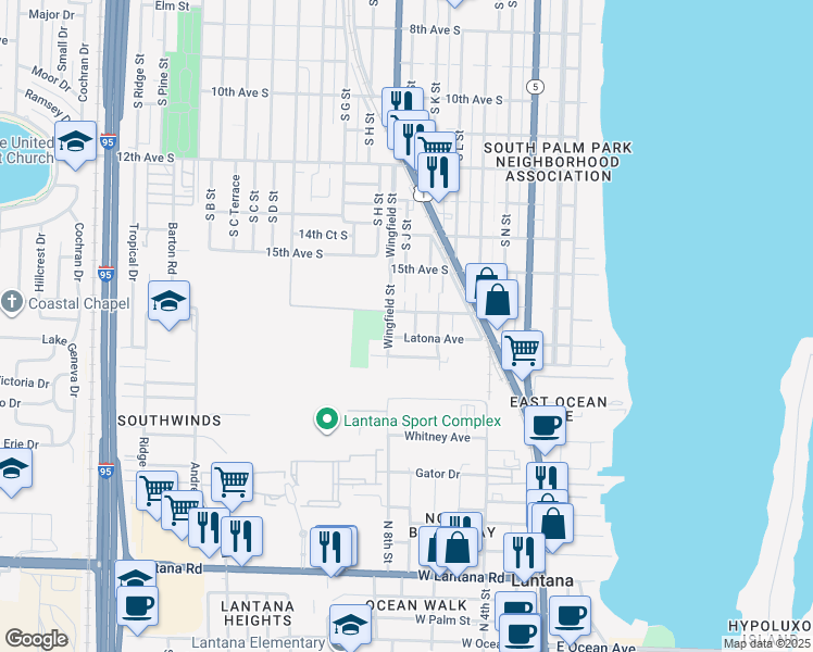 map of restaurants, bars, coffee shops, grocery stores, and more near 824 Truman Street in Lake Worth
