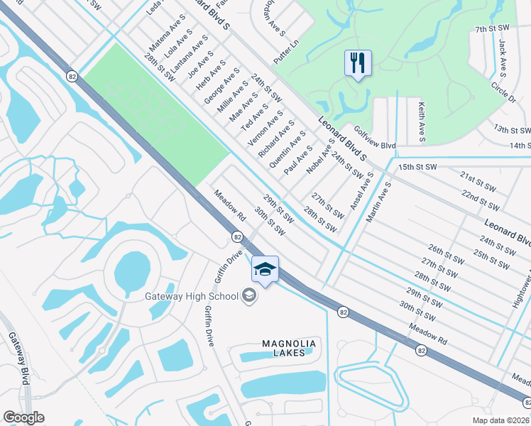 map of restaurants, bars, coffee shops, grocery stores, and more near 4845 30th Street Southwest in Lehigh Acres