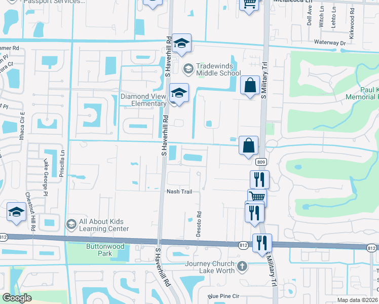 map of restaurants, bars, coffee shops, grocery stores, and more near 4407 Macarthur Palm Trail in Greenacres