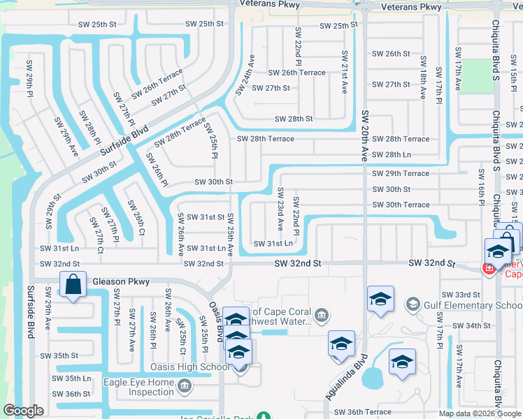 map of restaurants, bars, coffee shops, grocery stores, and more near 3016 Southwest 23rd Place in Cape Coral