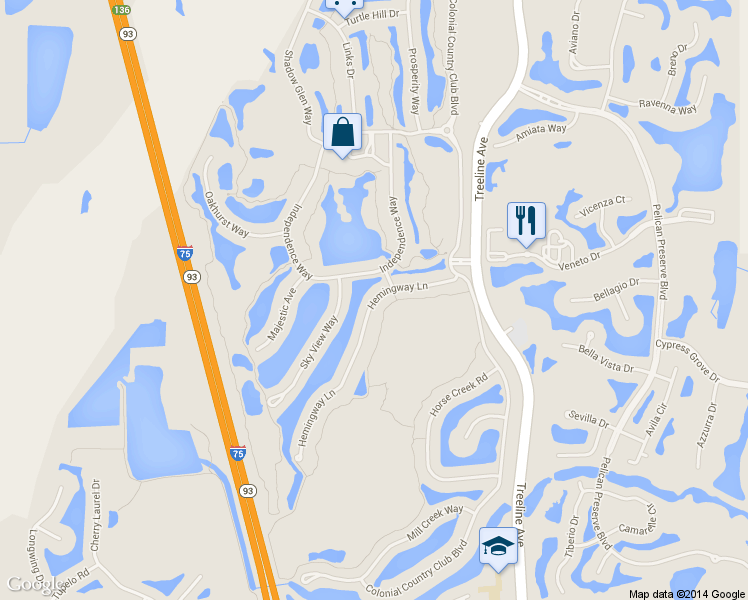 map of restaurants, bars, coffee shops, grocery stores, and more near 9563 Hemingway Lane in Fort Myers