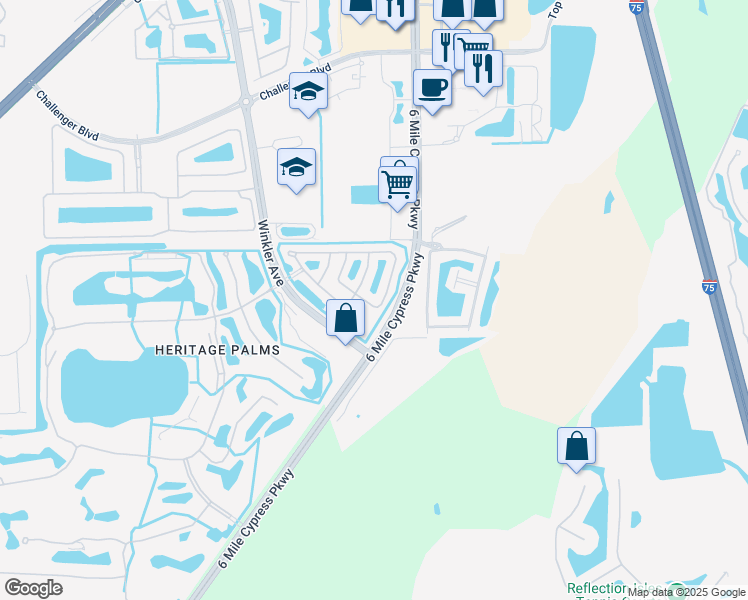 map of restaurants, bars, coffee shops, grocery stores, and more near 10157 Spyglass Hill Lane in Fort Myers