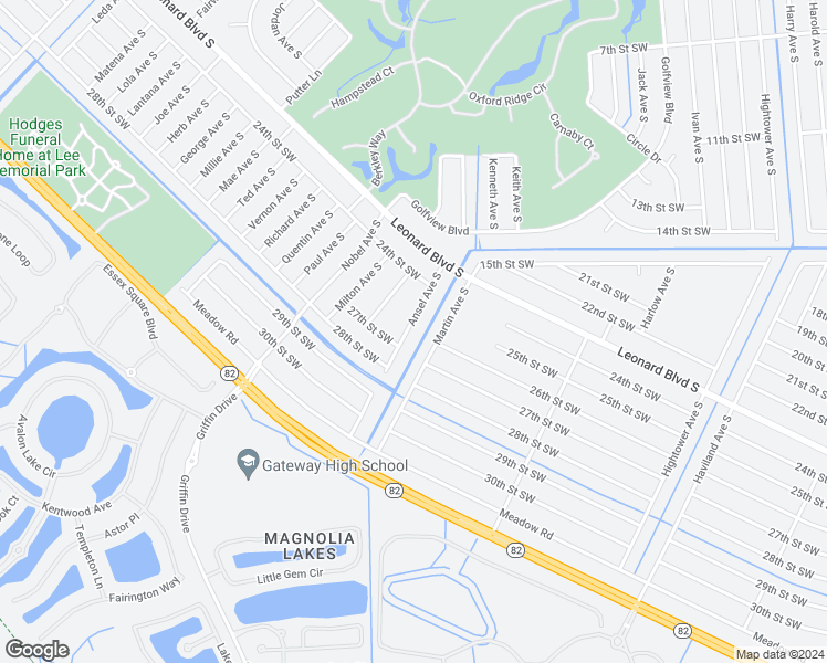 map of restaurants, bars, coffee shops, grocery stores, and more near 2425 Ansel Avenue South in Lehigh Acres