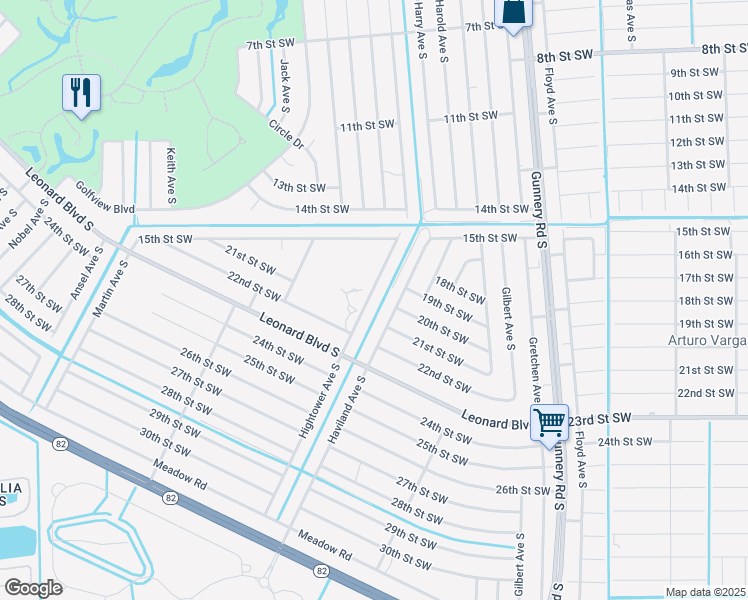 map of restaurants, bars, coffee shops, grocery stores, and more near 1535 Hightower Avenue South in Lehigh Acres
