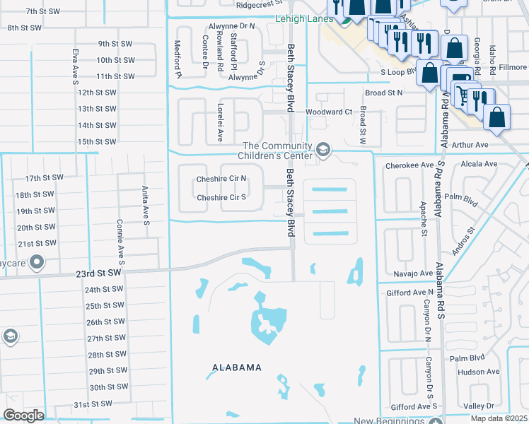 map of restaurants, bars, coffee shops, grocery stores, and more near 1615 Covington Meadows Circle in Lehigh Acres