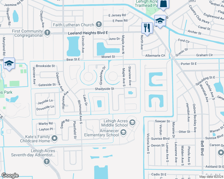 map of restaurants, bars, coffee shops, grocery stores, and more near 201 Jayview Drive in Lehigh Acres
