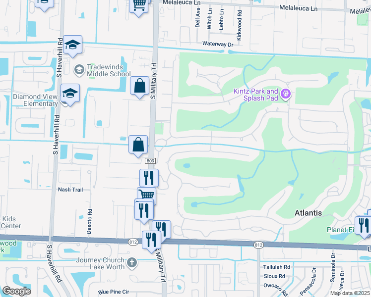 map of restaurants, bars, coffee shops, grocery stores, and more near 533 North Country Club Drive in Lake Worth