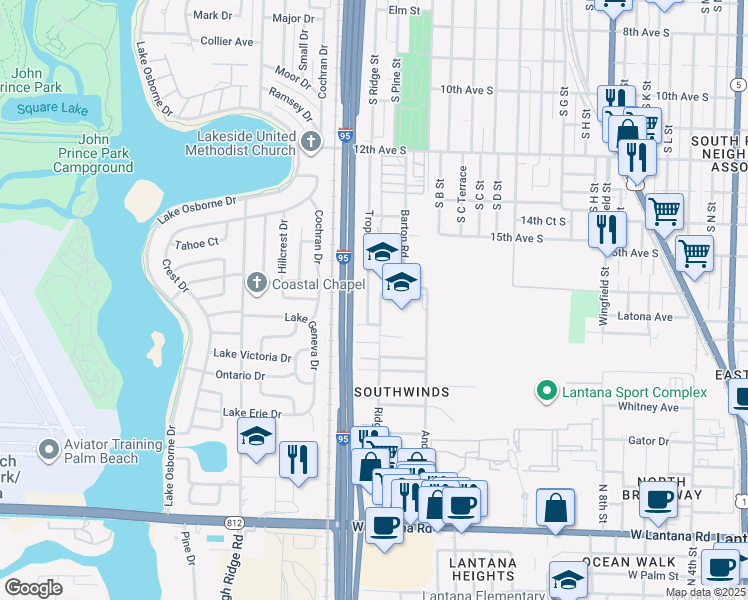 map of restaurants, bars, coffee shops, grocery stores, and more near 1609 Tropical Drive in Lake Worth