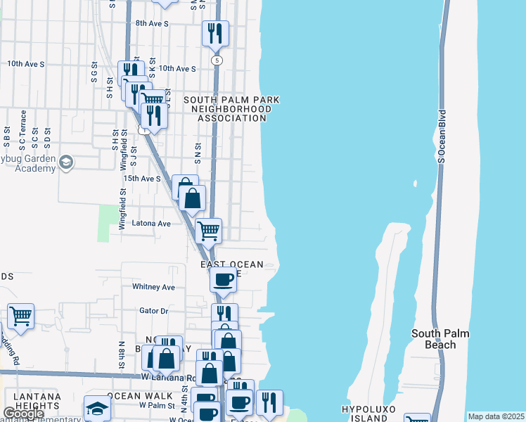map of restaurants, bars, coffee shops, grocery stores, and more near 1 Indigo Terrace in Lake Worth