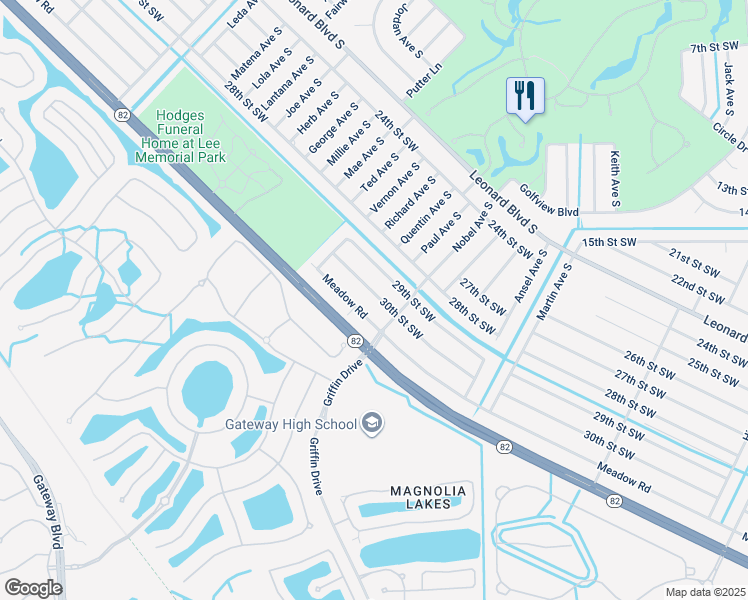 map of restaurants, bars, coffee shops, grocery stores, and more near 4865 30th Street Southwest in Lehigh Acres