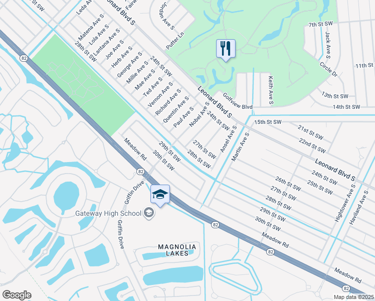 map of restaurants, bars, coffee shops, grocery stores, and more near 4843 28th Street Southwest in Lehigh Acres