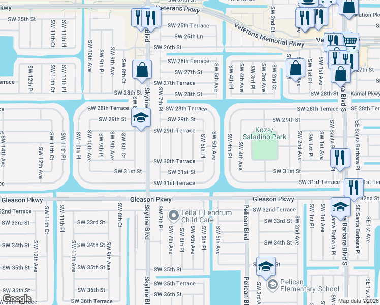 map of restaurants, bars, coffee shops, grocery stores, and more near 2945 Southwest 6th Avenue in Cape Coral