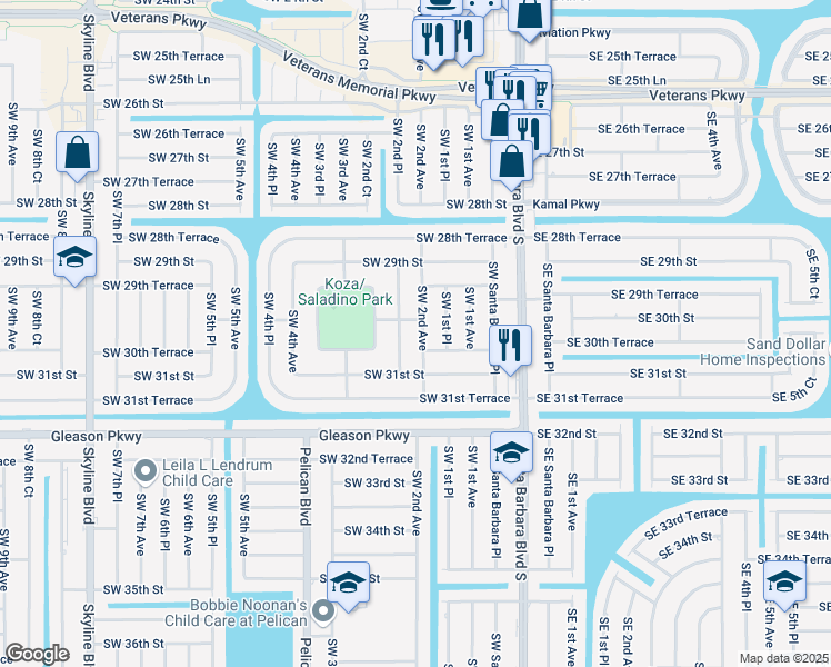 map of restaurants, bars, coffee shops, grocery stores, and more near 3001 Southwest 30th Street in Cape Coral