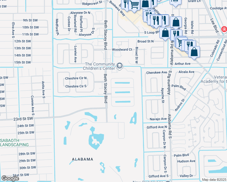 map of restaurants, bars, coffee shops, grocery stores, and more near 9002 Aegean Circle in Lehigh Acres