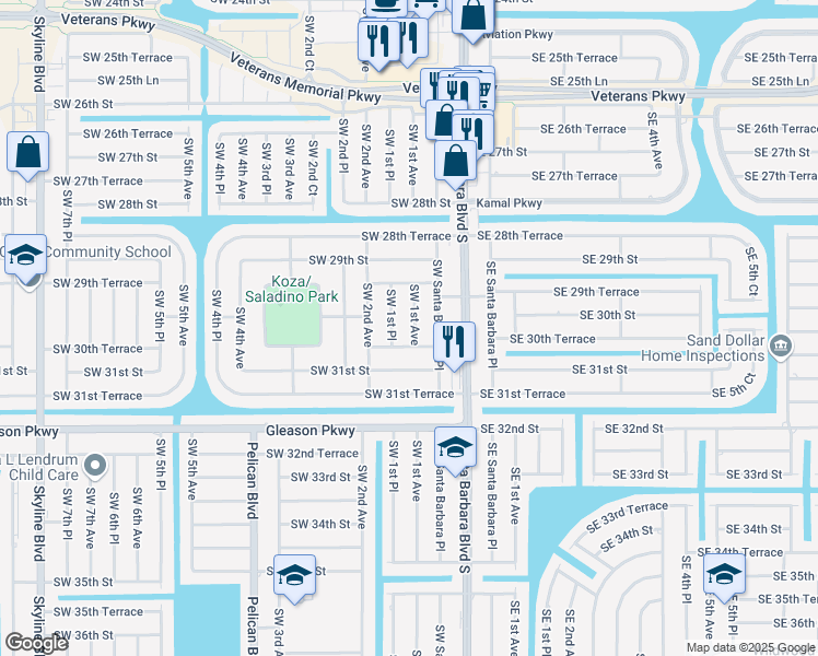 map of restaurants, bars, coffee shops, grocery stores, and more near 3006 Southwest 1st Avenue in Cape Coral