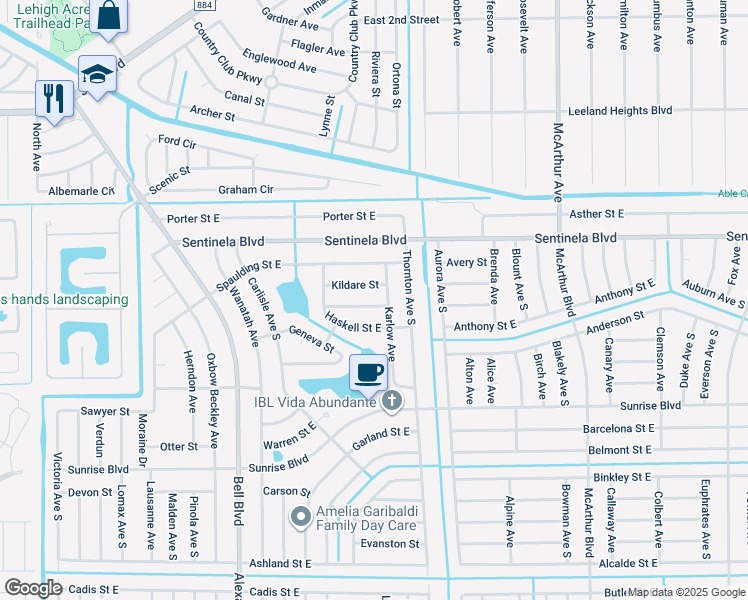 map of restaurants, bars, coffee shops, grocery stores, and more near 159 Karlow Avenue in Lehigh Acres