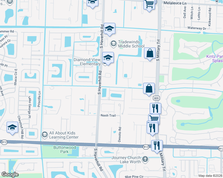 map of restaurants, bars, coffee shops, grocery stores, and more near 4505 Windmill Palm Way in Greenacres