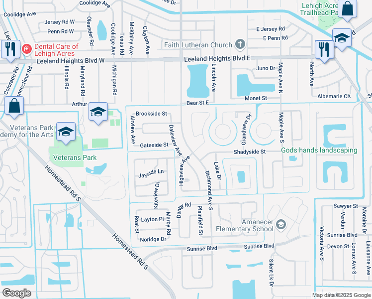 map of restaurants, bars, coffee shops, grocery stores, and more near 123 Richmond Avenue South in Lehigh Acres