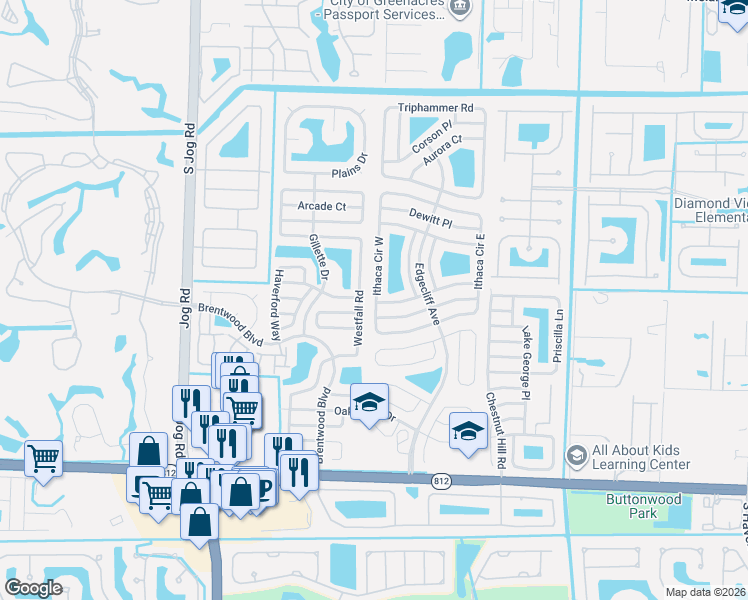 map of restaurants, bars, coffee shops, grocery stores, and more near 5917 Ithaca Circle West in Lake Worth