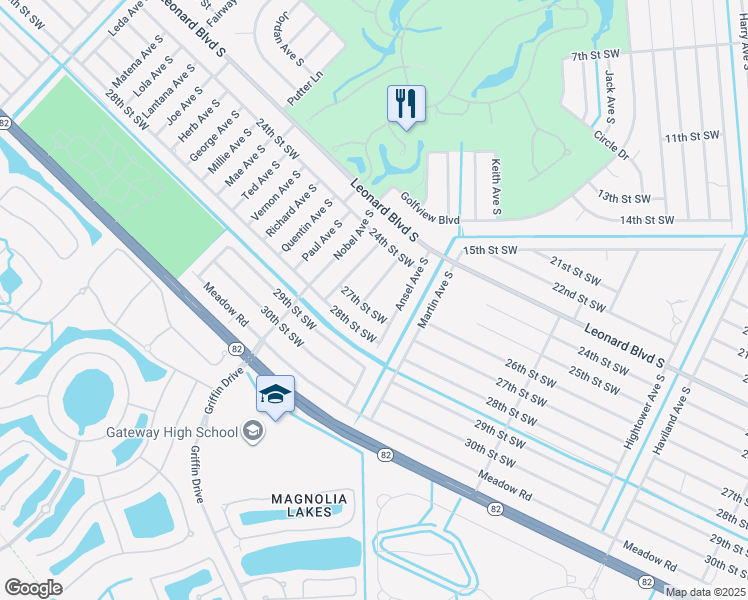 map of restaurants, bars, coffee shops, grocery stores, and more near 2420 Ansel Avenue South in Lehigh Acres