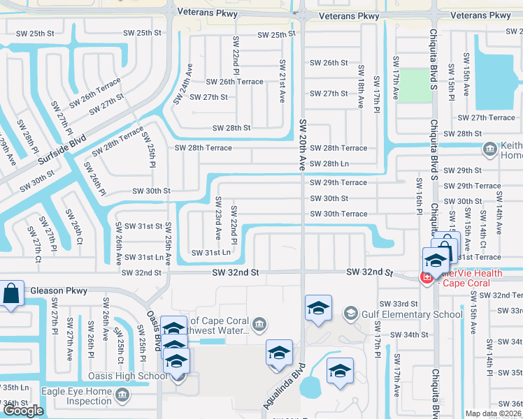 map of restaurants, bars, coffee shops, grocery stores, and more near 2022 Southwest 30th Street in Cape Coral