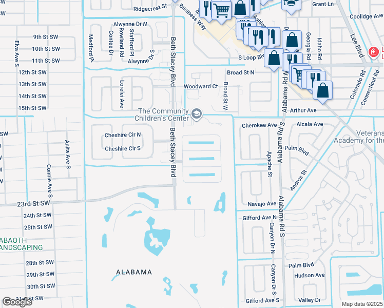 map of restaurants, bars, coffee shops, grocery stores, and more near 9014 Aegean Circle in Lehigh Acres