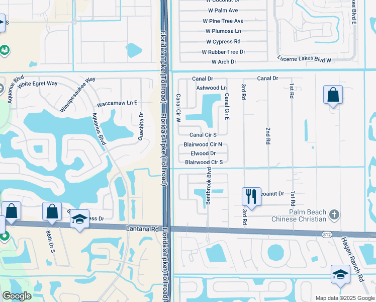 map of restaurants, bars, coffee shops, grocery stores, and more near 7899 Elwood Drive in Lake Worth