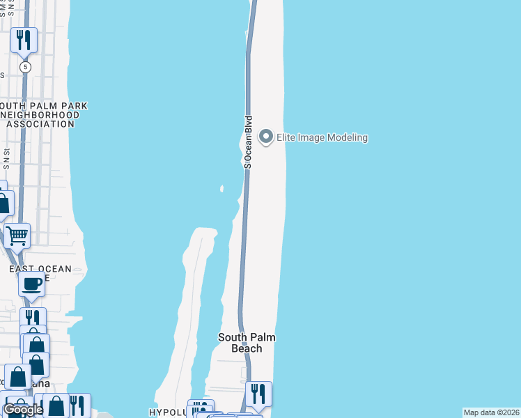 map of restaurants, bars, coffee shops, grocery stores, and more near 3440 South Ocean Boulevard in Palm Beach