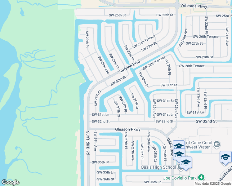 map of restaurants, bars, coffee shops, grocery stores, and more near 2705 Southwest 30th Terrace in Cape Coral