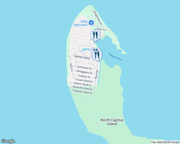 map of restaurants, bars, coffee shops, grocery stores, and more near 4451 Schooner Drive in Captiva