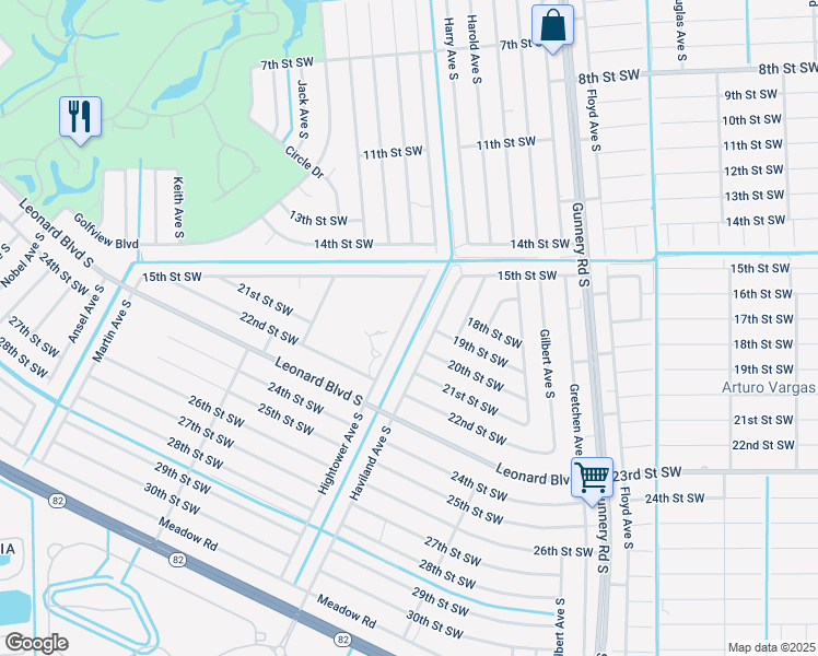 map of restaurants, bars, coffee shops, grocery stores, and more near 1535 Hightower Avenue South in Lehigh Acres