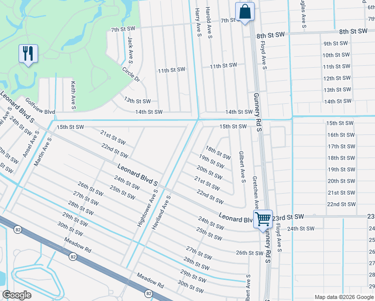 map of restaurants, bars, coffee shops, grocery stores, and more near 1529 Haviland Avenue South in Lehigh Acres