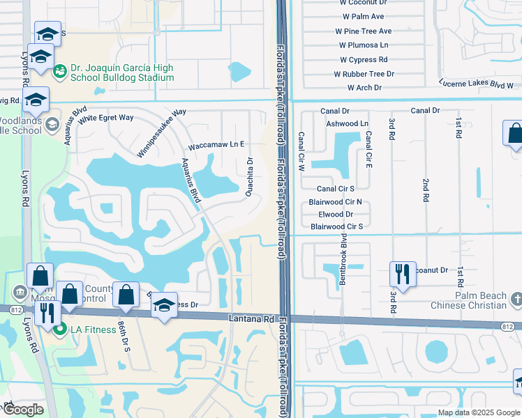 map of restaurants, bars, coffee shops, grocery stores, and more near 8055 Marshwood Lane in Lake Worth