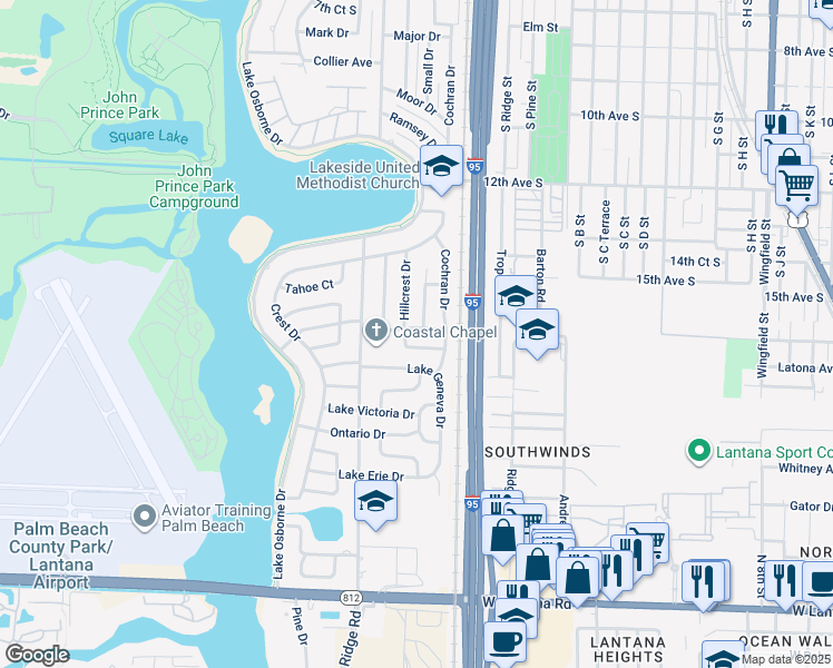 map of restaurants, bars, coffee shops, grocery stores, and more near 1829 Montague Street in Lake Worth