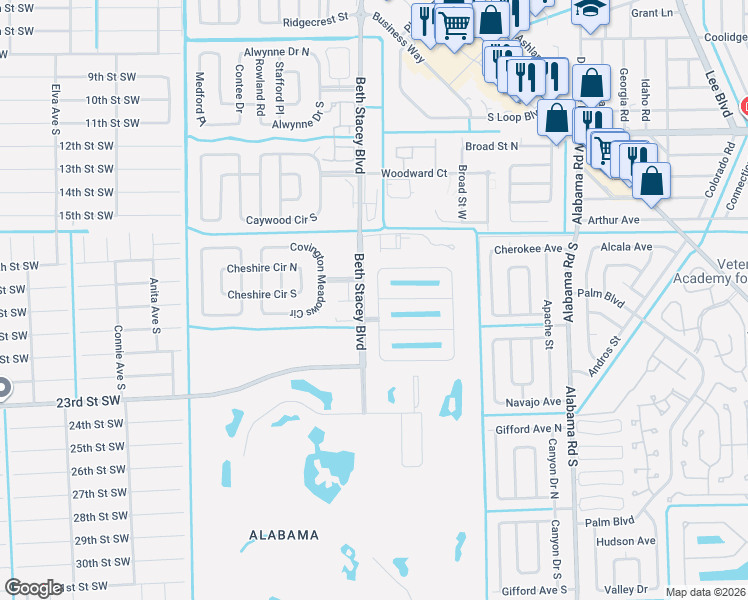 map of restaurants, bars, coffee shops, grocery stores, and more near 9014 Aegean Circle in Lehigh Acres