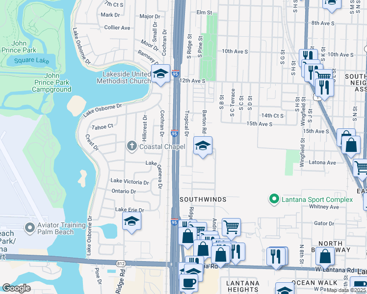 map of restaurants, bars, coffee shops, grocery stores, and more near 1609 Tropical Drive in Lake Worth