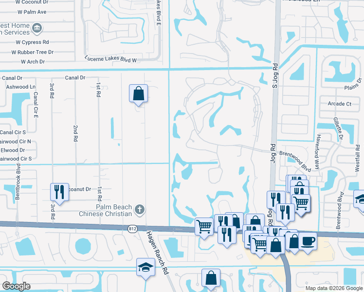 map of restaurants, bars, coffee shops, grocery stores, and more near 6752 Palermo Way in Lake Worth