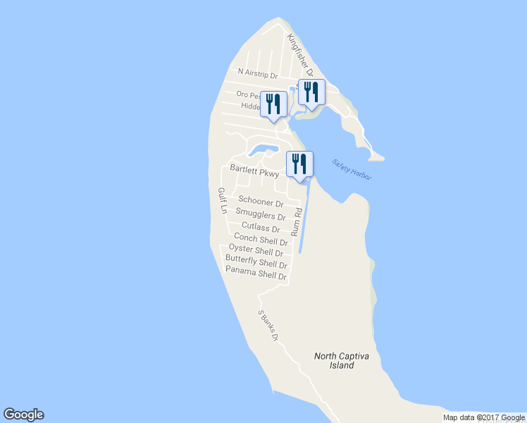 map of restaurants, bars, coffee shops, grocery stores, and more near 4510 Smugglers Drive in Captiva