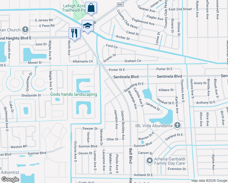 map of restaurants, bars, coffee shops, grocery stores, and more near 139 Oxbow Beckley Avenue in Lehigh Acres