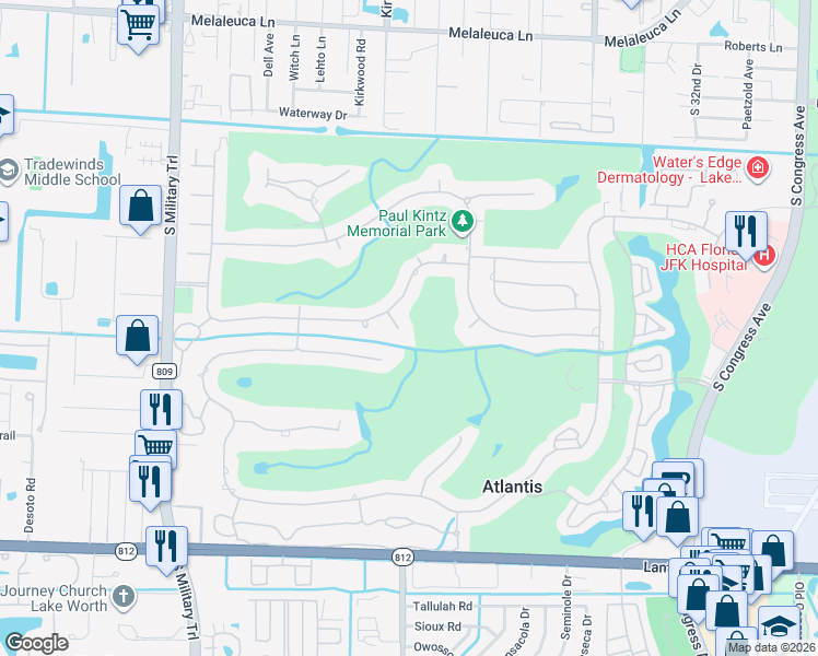 map of restaurants, bars, coffee shops, grocery stores, and more near 425 North Country Club Drive in Lake Worth