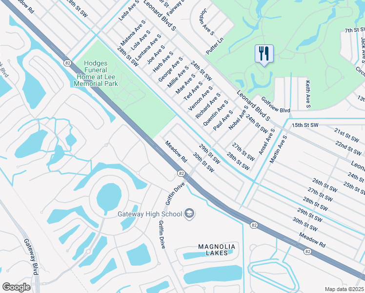 map of restaurants, bars, coffee shops, grocery stores, and more near 4872 30th Street Southwest in Lehigh Acres