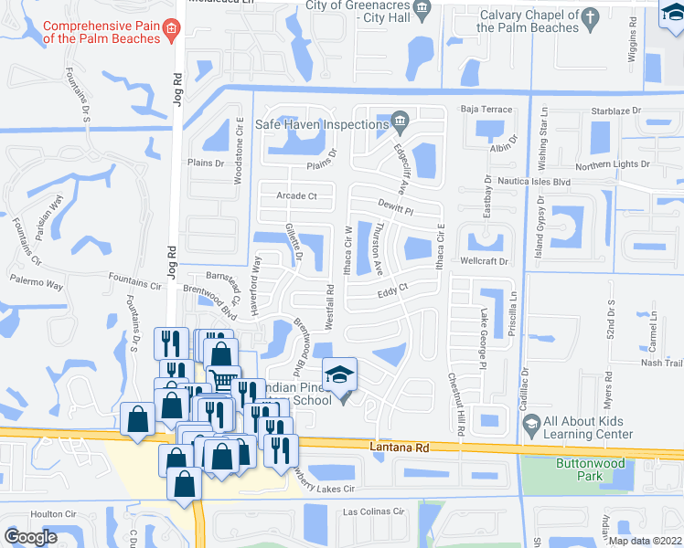 map of restaurants, bars, coffee shops, grocery stores, and more near 5918 Ithaca Circle West in Lake Worth