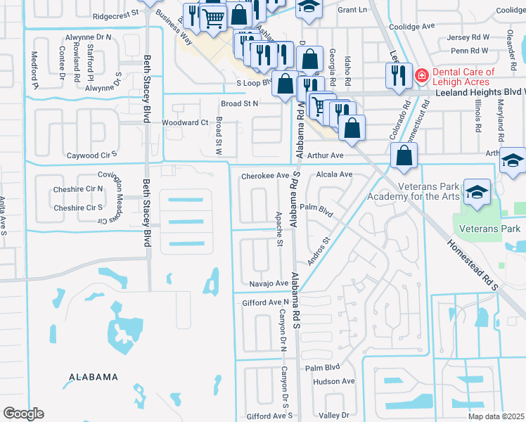 map of restaurants, bars, coffee shops, grocery stores, and more near 14 Andora Street in Lehigh Acres