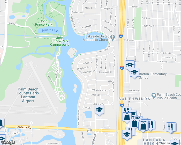 map of restaurants, bars, coffee shops, grocery stores, and more near 1409 Michigan Drive in Lake Worth