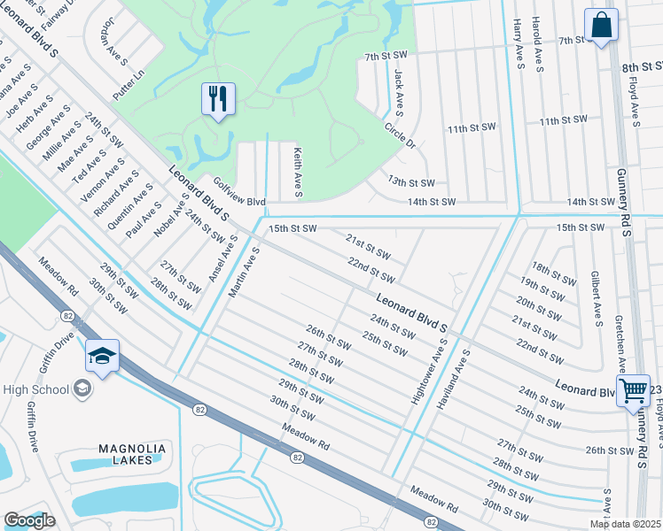 map of restaurants, bars, coffee shops, grocery stores, and more near 4716 Leonard Boulevard South in Lehigh Acres